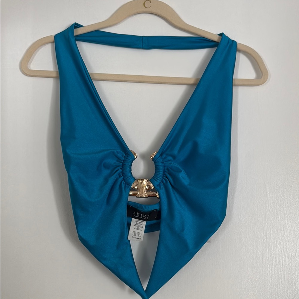 Blue Halter Top with Gold Accent